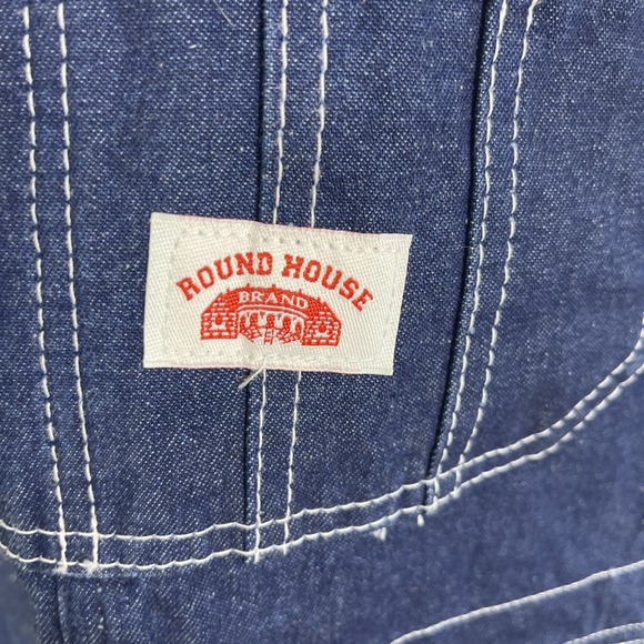 Round House Overall Carpenter Bibs Mens Size 34 Dark Wash Denim Workwear - Picture 4 of 12